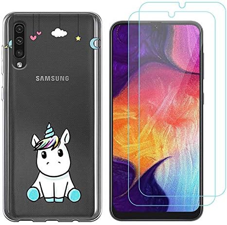 crisant Samsung Galaxy A50 Case Unicorn Premium Soft Silicone Gel TPU Protective Back Cover for Samsung Galaxy A50 (6,2 Inch) With Two Tempered Glass Screen Protector