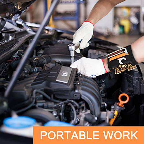 Magnetic Wristband,Tool Belt with 15 Strong Magnets and 2 Pockets for Holding Screws,Tools, Nails,Drill Bits,Great Gifts for Men,Dad,Husband,DIY Handyman, Black