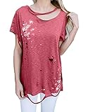 Pxmoda Womens's Cut Out Ripped T Shirt Flowy Hip Hop T-Shirt Tops