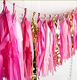 16 X Hot Pink Tissue Paper Tassels for Party Wedding Gold Garland Bunting Pom Pom