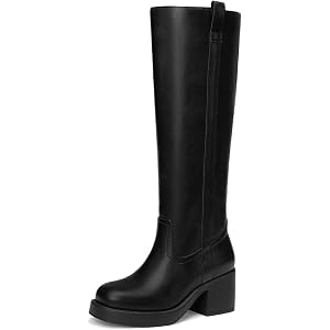 Athlefit Knee High Boots Women Round Toe Chunky Riding Boots | 2.56" Block Heel Platform Boots, Easy Pull Tab, 5mm Cushioned