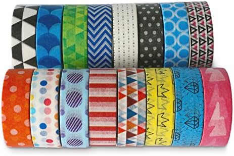 Premium Washi Masking Tape Collection (SET OF 16) by Kimono Tape - Vibrant Decorative Japanese Paper Tapes - Special Edition I