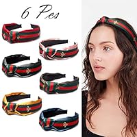 PANTIDE 6Pcs Green Red Stripe Headbands Wide Cross Knot Hair Hoops with Bee Animal Fashion Hairbands Hair Accessories for Women and Girls