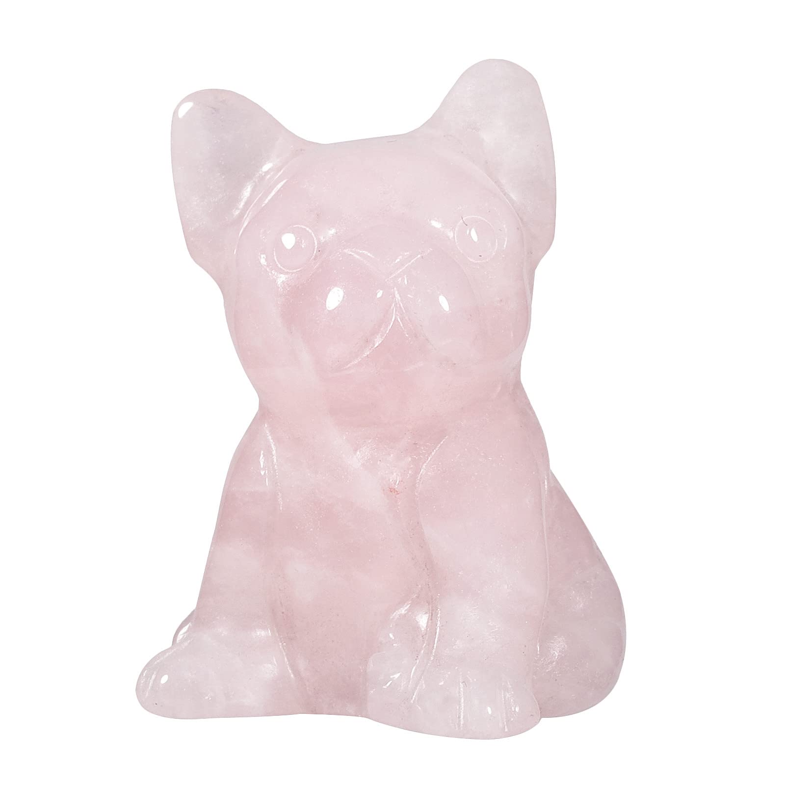 mookaitedecor Rose Quartz Crystal Stone Dog Figurine, Hand Carved Animal Puppy Statue Sculpture Decoration for Home Office Lucky Fortune Gift, Height 1.1-1.38"