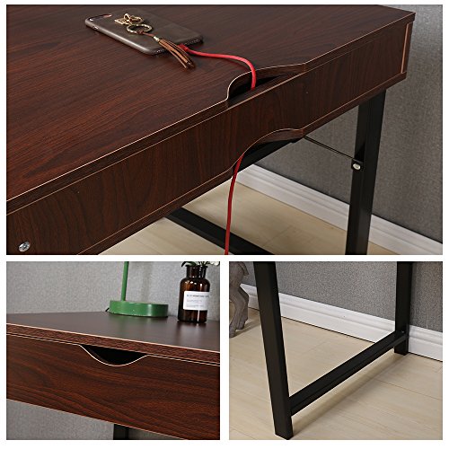 Dland Home Office Computer Desk with 2 Drawers 858-W, Composite Wood Board with Metal Frame, Walnut Black Leg, 47" Medium Size, 1 Pack