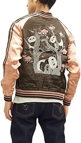 Japanesque Script Japanese Souvenir Jacket 3RSJ-033 Panda Men's Sukajan Charcoal (Large)