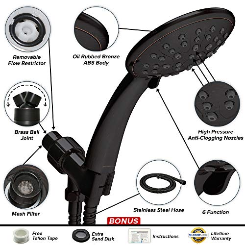 ShowerMaxx | Choice Series | 3 Spray Settings 4.4 inch Hand Held Shower Head with Long Stainless Steel Hose | Easy-to-Remove Flow Restrictor to MAXX-imize Your Shower | Oil Rubbed Bronze Finish