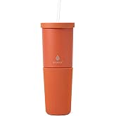 Manna Tribeca Double-wall Vacuum Insulated Stainless Steel Tumbler with Splash-proof Lid, Reusable Tritan Straw, and Silicone Sleeve - 32 Oz - Yam Powder Coat
