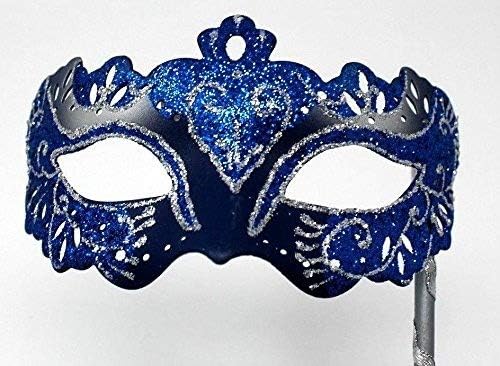 LADIES SPARKLING BLUE & SILVER RIALTO VENETIAN MASQUERADE CARNIVAL PARTY EYE HAND HELD MASK ON A STICK - Image 3