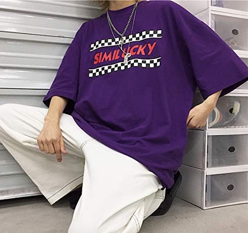 Amazon Dokuichigo ストリート系 半袖 Tシャツ レディース メンズ 韓国ファッション 原宿系 春夏 パープル Tシャツ カットソー 通販