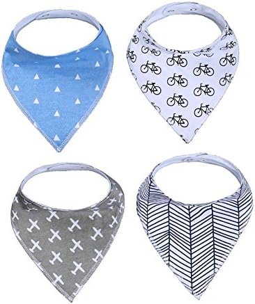 Baby Bandana Bib Set for Drooling Feeding and Teething Boys and Girls with Adjustable Snap Absorbent Soft Funny Cute Gift Set Unisex for 3-36months babies,4-Pack