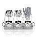 Flatware Organizer Set, 3 Glass Mason Jars with Black Chalk Label and Marker - 17 Ounces Clear Chalkboard Mugs on Galvanized Caddy with Handle - Home and Party Drinkware Set, Utensil Organizers Decor