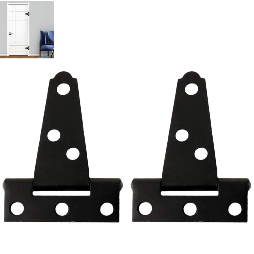Yarnow 2pcs T Hinges Heavy Duty Hinges Strap for Storage Shed Door Barn Door Gates 2 Inches (Black)