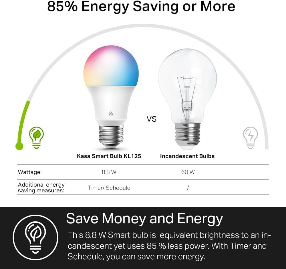 Kasa Smart Light Bulbs, Full Color Changing Dimmable Smart WiFi Bulbs Compatible with Alexa and Google Home, A19, 9W 800 Lumens,2.4Ghz only, No Hub Required, 4 Count (Pack of 1), Multicolor (KL125P4) - View 5