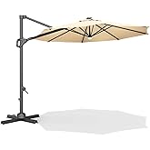 10ft Patio Umbrella Outdoor Heavy Duty Offset Hanging Umbrella 360 Degree Rotation, Easy Tilt Adjustment, Aluminum Frame, Can