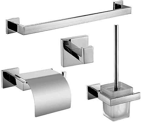 Amazon Co Jp クローム仕上げステンレス浴室付属品浴室付属品壁掛け4点セット浴室装飾を含む Cvet White ホーム キッチン