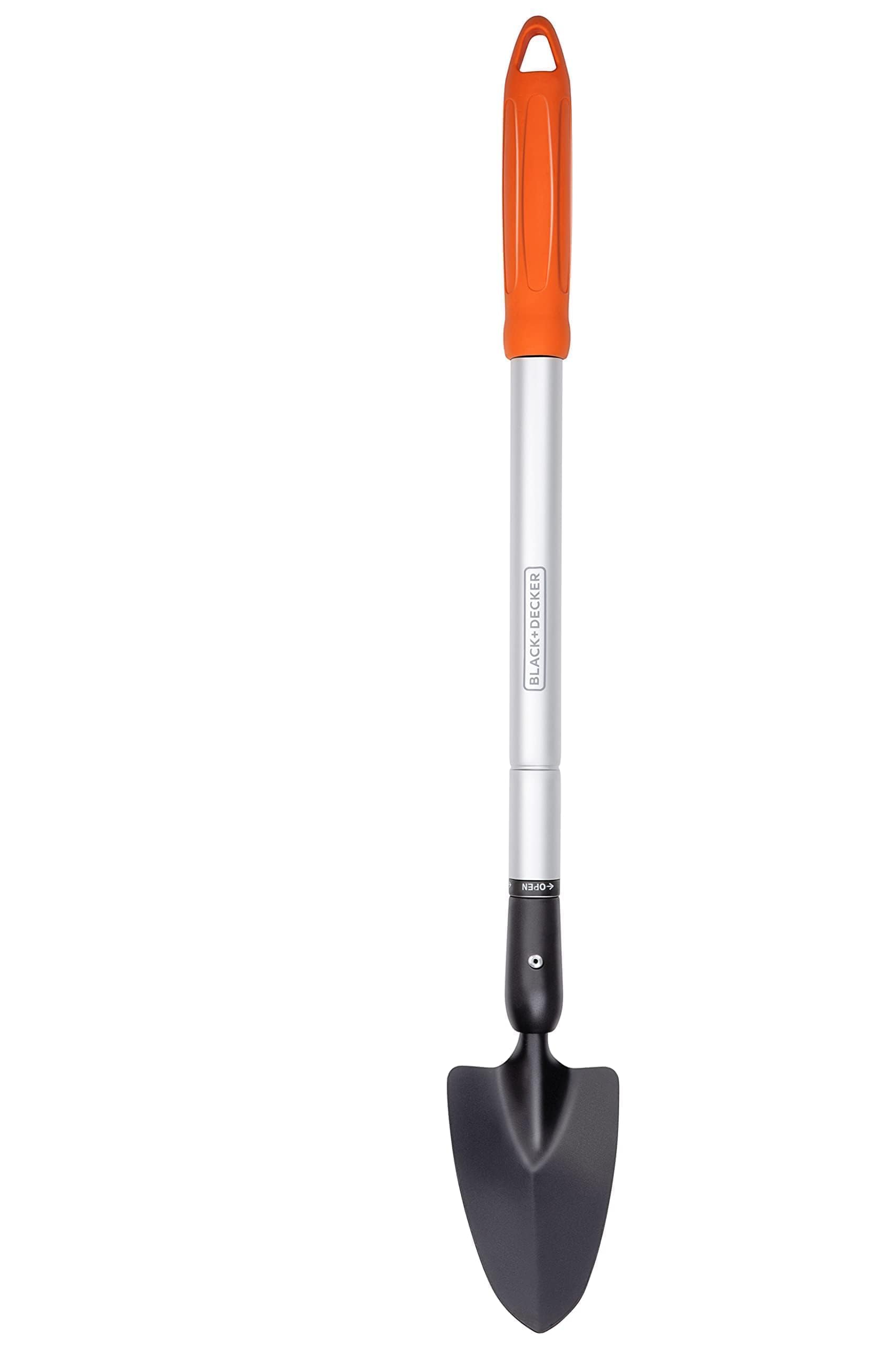 BLACK+DECKER Garden Trowel - Sharpener Head - Telescopic Handle 77-105 cm - Heat Resistant - White