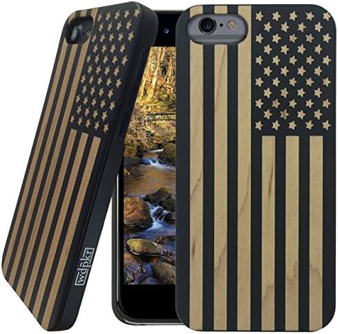 Wood iPhone Case American Flag Design - iPhone 6s / iPhone 6 Case - WDPKR Wooden Phone Cover - UNIQUE High Contrast Black Painted Wood Bumper Accessory for Apple iPhone 6 / 6s (American Flag)