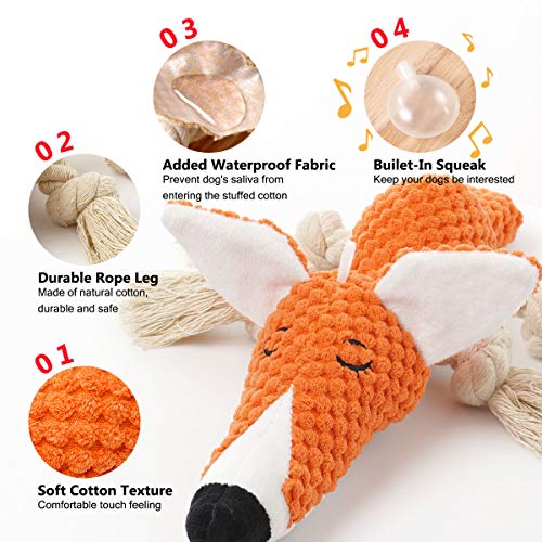 Sedioso Large Dog Toys, Cute Squeaky Dog Toy, Stuffed Animal Plush Toys for Puppies, Durable Dog Chew Toys for Small,Middle,Large Breed (Orange(Fox), Fox)