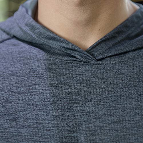 ANJUNIE Men's Athletic T-Shirt Elastic Long Sleeved Hoodie Reflective Fast Dry Tops(1-Gray,L)