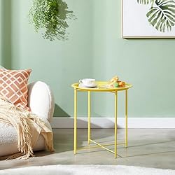 VECELO Metal Round End/Side Table with Removable
