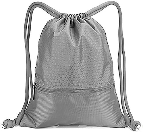 Savanaha Drawstring Backpack Waterproof Sackpack Double Sturdy Sports Backpack 2 Sizes(Gray-L)