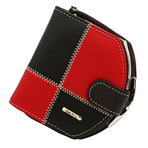 Leather Mini Womens Metal Frame Small Clutch Cards Holder Wallet Purse Red