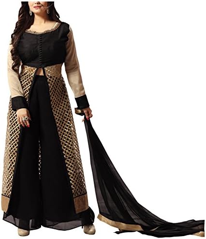 Airboyz Women's Net & Art Silk Unstitched Dress Material (Black)