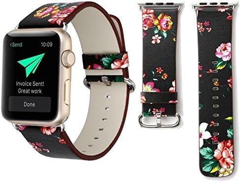 Hontao Floral Band Compatible with iWatch 38mm 40mm 42mm 44mm Soft PU Leather Flower Pattern Printed Strap for Series 5/4/3/2/1
