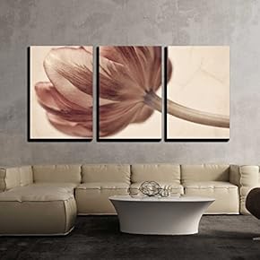 3 Piece Canvas Wall Art - Tulips Blossom in Retro Vintage Style Editing - Modern Home Art Stretched and Framed Ready to Hang - 16"x24"x3 Panels