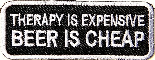 THERAPY IS EXPENSIVE BEER IS CHEAP Alcoholic Beer Whisy Skull Ghost Funny Motorcycles Biker Rider Chopper Punk Rock Tatoo Jacket T-shirt Patch Sew Iron on Embroidered Sign Badge Costum Gift