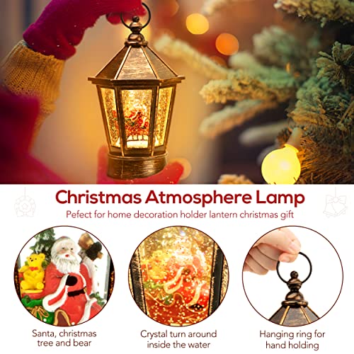 [Upgraded 2022] Christmas Snow Globe Lantern with Snowman, Battery Operated Lighted with Swirling Water Glittering Globe, Xmas Home Decor Tabletop Lanterns for Christmas Decoration and Gift