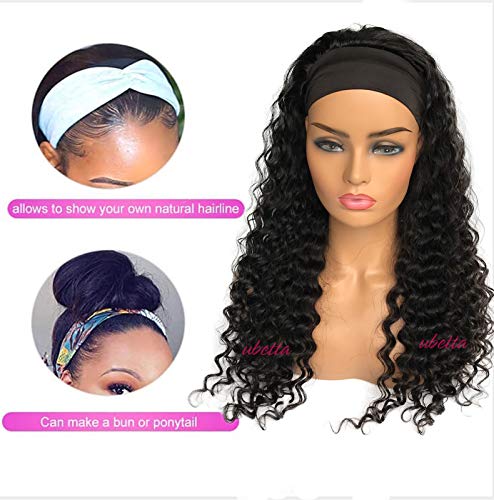 Short-Culry-Headband-Wigs-Human-Hair-Natural-Black-Virgin-Hair-Deep-Wave-None-Lace-Front-Wigs-Glueless-Brazilian-Remy-Hair-Machine-Made-Headband-Wigs-Nature-Color-for-Black-Women-150-Density-12Inch