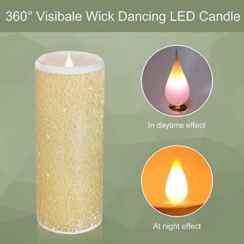 Simplux,Mosaic Glass Flameless Led Candle with Timer 4H/8H,Orange,Battery Powered,3x8 Inches