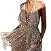 WERIDEDIRT Sequin Backless Casual Tassel Summer Beach Mini Club Party Dress for Women (Gold, M)