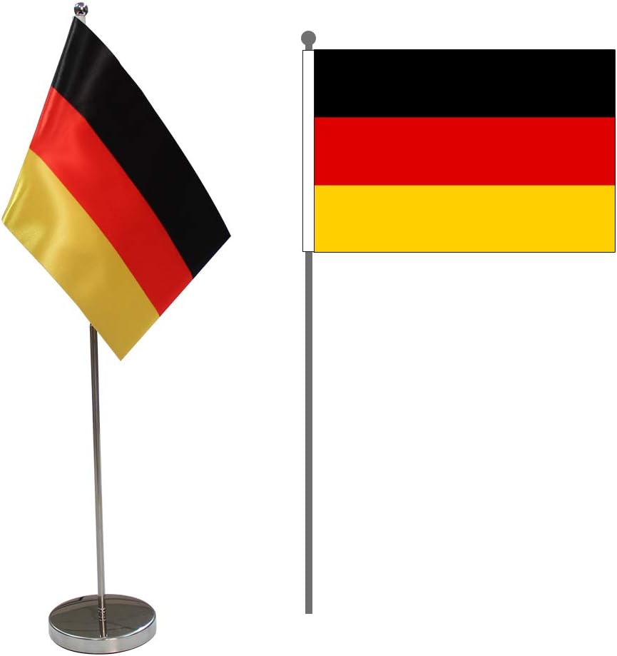 Germany Table Flag 9" x 6"- German Desktop Desk Office Flag on Stand Base, for Party Events Celebration School Decorations Supplies