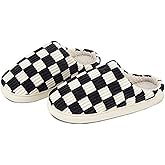 kissxiaoya Unisex House Slippers, Plaid Scuff Slides, Womens Cozy Memory Foam Slipper, Slip on Warm Checkered Shoes Indoor Outdoor with Anti-slip sole (Black, 9.5-10.5)