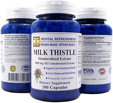 Milk Thistle 4x Concentrate: 1000mg equiv 200 Caps by Mental Refreshment
