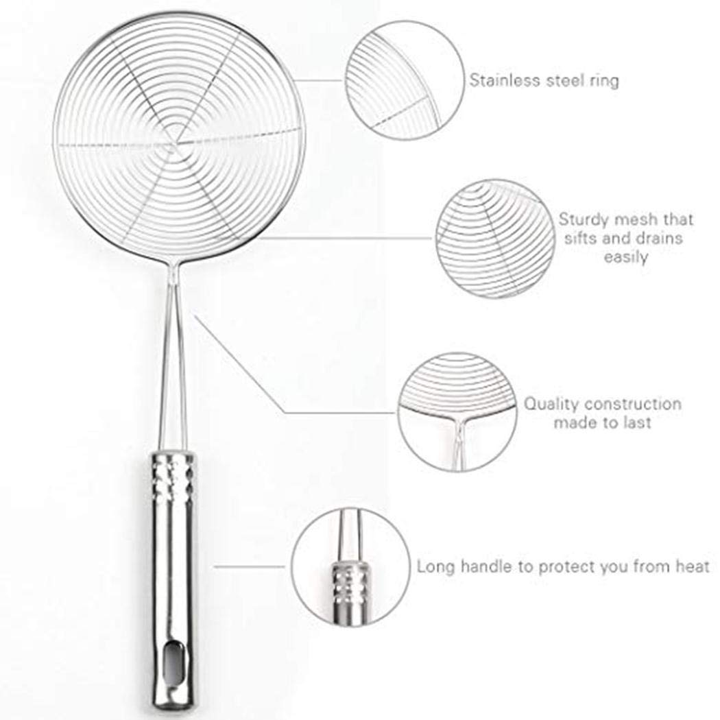 Kirken Restaurant Kitchen Mesh Strainer Non Slip Handles Fry Spoon Noodle Basket Food Strainers