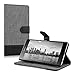 kwmobile Wallet Case for Sony Xperia Z5 Premium - Fabric and PU Leather Flip Cover with Card Slots and Stand - Grey Black