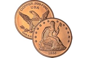 JIG PRO SHOP Private Mint Currency Design 1 oz .999 Pure Copper Round/Challenge Coin (1836 Seated Liberty Dollar Design)