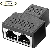 RJ45 Splitter Adapter, Apoi [2Pack]Female 1 to 2 port Female Socket Adapter Interface Ethernet Cable 8P8C Extender Plug LAN Network Connector 1 to 2 Dual Female Port for Cat5, Cat5e, Cat6, Cat7-Black