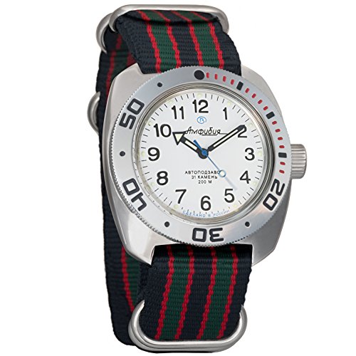 Vostok Amphibian Automatic Mens Wristwatch Self-Winding Military Diver Amphibia Case Wrist Watch #710813 (Multicolor)