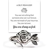 Burned And Survived Self-Love Black Rose Ring, Blooming From Darkness Black Rose Rings Love All Parts Of Yourself Creative Personalized Therapeutic Gifts Jewelry
