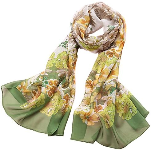 YLSH, Spring Breeze, Green Elegant Luxury Fashion 100% Silk Scarf Classic Premium Vintage Shawl Wrap Art