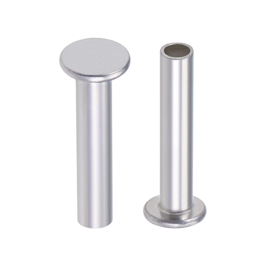 sourcing map 50 Pcs 5mm x 25mm Aluminum Flat Head Semi-Tubular Rivets Silver Tone