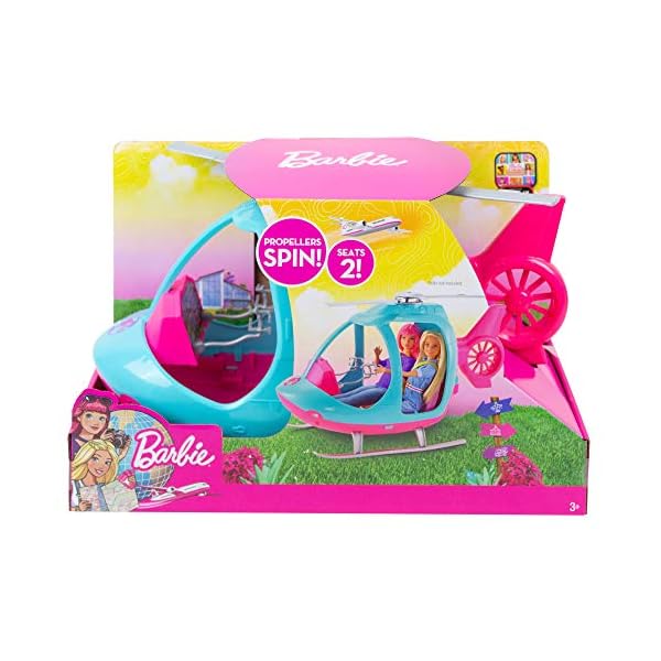 Barbie Helicopter, Pink and Blue with Spinning Rotor, for 3 to 7 Year Olds​ - Amazon Exclusive