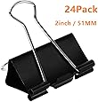 Coofficer Extra Large Binder Clips 2-Inch (24 Pack), Big Paper Clamps for Office Supplies, Black