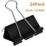 Coofficer Extra Large Binder Clips 2-Inch (24 Pack), Big Paper Clamps for Office Supplies, Black