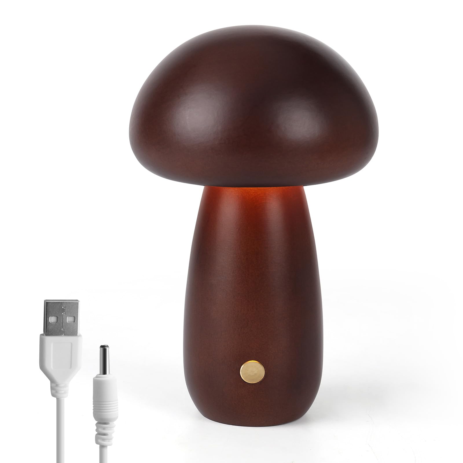 Mushroom Lamp Wooden, Portable Dimmable Bedside Lamp with USB Charging, Wireless Night Light, Mushroom Table Lamp for Home Decor Bedroom, Rechargeable LED Bedside Desk Light 165X100CM (Walnut-B)